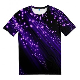 Мужская футболка 3D с принтом Twinkle в Петрозаводске, 100% полиэфир | прямой крой, круглый вырез горловины, длина до линии бедер | Тематика изображения на принте: 3d | абстракция | блеск | линии | лучи | огоньки | полосы | прикольные | пятна | свет | темный | фиолетовый | яркие
