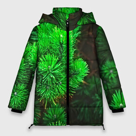 Женская зимняя куртка 3D с принтом Зелёная ель в Петрозаводске, верх — 100% полиэстер; подкладка — 100% полиэстер; утеплитель — 100% полиэстер | длина ниже бедра, силуэт Оверсайз. Есть воротник-стойка, отстегивающийся капюшон и ветрозащитная планка. 

Боковые карманы с листочкой на кнопках и внутренний карман на молнии | 3d | ёлка | ель | зелёный | лес | новый год | праздник | природа | текстура | фон