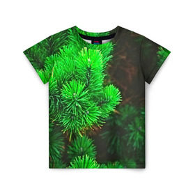Детская футболка 3D с принтом Зелёная ель в Петрозаводске, 100% гипоаллергенный полиэфир | прямой крой, круглый вырез горловины, длина до линии бедер, чуть спущенное плечо, ткань немного тянется | 3d | ёлка | ель | зелёный | лес | новый год | праздник | природа | текстура | фон