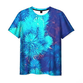Мужская футболка 3D с принтом Голубая ель в Петрозаводске, 100% полиэфир | прямой крой, круглый вырез горловины, длина до линии бедер | 3d | ёлка | ель | зелёный | лес | новый год | праздник | природа | текстура | фон