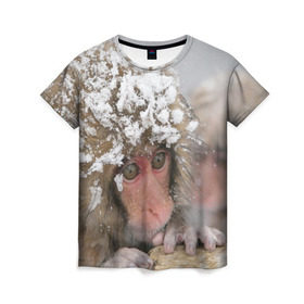 Женская футболка 3D с принтом Обезьянка и зима в Петрозаводске, 100% полиэфир ( синтетическое хлопкоподобное полотно) | прямой крой, круглый вырез горловины, длина до линии бедер | бабуин | гамадрил | гиббон | горилла | гуманоид | дарвин | животное | зоопарк | кинг конг | мартышка | маугли | обезьяна | орангутанг | предок | примат | рожа | хомо сапиенс | шимпанзе