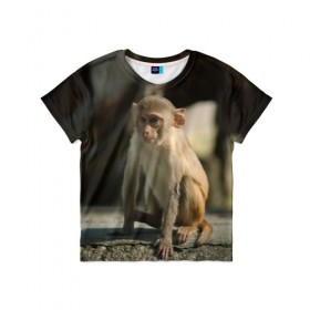 Детская футболка 3D с принтом Мартышка в Петрозаводске, 100% гипоаллергенный полиэфир | прямой крой, круглый вырез горловины, длина до линии бедер, чуть спущенное плечо, ткань немного тянется | животное | мартышка | обезьяна | примат