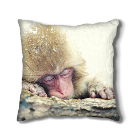 Подушка 3D с принтом Обезьянка спит в Петрозаводске, наволочка – 100% полиэстер, наполнитель – холлофайбер (легкий наполнитель, не вызывает аллергию). | состоит из подушки и наволочки. Наволочка на молнии, легко снимается для стирки | бабуин | животное | обезьяна | орангутанг | примат