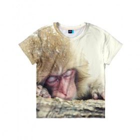 Детская футболка 3D с принтом Обезьянка спит в Петрозаводске, 100% гипоаллергенный полиэфир | прямой крой, круглый вырез горловины, длина до линии бедер, чуть спущенное плечо, ткань немного тянется | бабуин | животное | обезьяна | орангутанг | примат