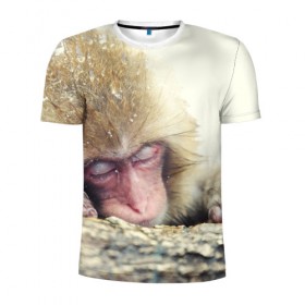 Мужская футболка 3D спортивная с принтом Обезьянка спит в Петрозаводске, 100% полиэстер с улучшенными характеристиками | приталенный силуэт, круглая горловина, широкие плечи, сужается к линии бедра | бабуин | животное | обезьяна | орангутанг | примат