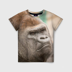 Детская футболка 3D с принтом Обезьяна в Петрозаводске, 100% гипоаллергенный полиэфир | прямой крой, круглый вырез горловины, длина до линии бедер, чуть спущенное плечо, ткань немного тянется | Тематика изображения на принте: горилла | животное | обезьяна | примат