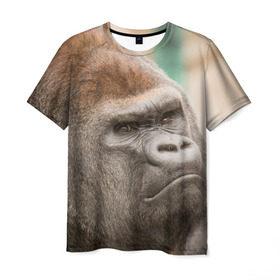 Мужская футболка 3D с принтом Обезьяна в Петрозаводске, 100% полиэфир | прямой крой, круглый вырез горловины, длина до линии бедер | Тематика изображения на принте: горилла | животное | обезьяна | примат