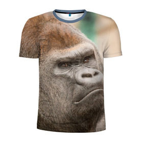 Мужская футболка 3D спортивная с принтом Обезьяна в Петрозаводске, 100% полиэстер с улучшенными характеристиками | приталенный силуэт, круглая горловина, широкие плечи, сужается к линии бедра | горилла | животное | обезьяна | примат