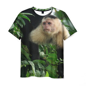 Мужская футболка 3D с принтом Обезьянка в джунглях в Петрозаводске, 100% полиэфир | прямой крой, круглый вырез горловины, длина до линии бедер | бабуин | гамадрил | гиббон | горилла | гуманоид | дарвин | животное | зоопарк | кинг конг | мартышка | маугли | обезьяна | орангутанг | предок | примат | рожа | хомо сапиенс | шимпанзе