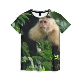 Женская футболка 3D с принтом Обезьянка в джунглях в Петрозаводске, 100% полиэфир ( синтетическое хлопкоподобное полотно) | прямой крой, круглый вырез горловины, длина до линии бедер | бабуин | гамадрил | гиббон | горилла | гуманоид | дарвин | животное | зоопарк | кинг конг | мартышка | маугли | обезьяна | орангутанг | предок | примат | рожа | хомо сапиенс | шимпанзе