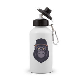 Бутылка спортивная с принтом Гипноз гориллы в Петрозаводске, металл | емкость — 500 мл, в комплекте две пластиковые крышки и карабин для крепления | Тематика изображения на принте: 