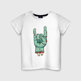 Детская футболка хлопок с принтом Зомби рок в Петрозаводске, 100% хлопок | круглый вырез горловины, полуприлегающий силуэт, длина до линии бедер | Тематика изображения на принте: зомби | кисть | кости | рок | рука