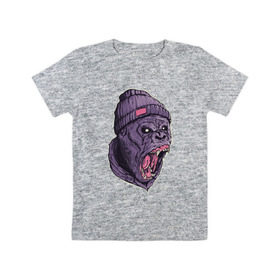 Детская футболка хлопок с принтом Злая горилла в Петрозаводске, 100% хлопок | круглый вырез горловины, полуприлегающий силуэт, длина до линии бедер | Тематика изображения на принте: арт | взгляд | гипноз | гнев | горилла | животные | зубы | кинг конг | клыки | обезьяна | пасть | шапка