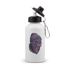 Бутылка спортивная с принтом Злая горилла в Петрозаводске, металл | емкость — 500 мл, в комплекте две пластиковые крышки и карабин для крепления | арт | взгляд | гипноз | гнев | горилла | животные | зубы | кинг конг | клыки | обезьяна | пасть | шапка
