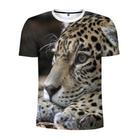 Мужская футболка 3D спортивная с принтом Леопард в Петрозаводске, 100% полиэстер с улучшенными характеристиками | приталенный силуэт, круглая горловина, широкие плечи, сужается к линии бедра | властелин | грация | животные | зверь | кот | кошачий | кошки | крупный | леопард | лес | милый | млекопитающее | природа | пятна | рыжий | усатый | усы | фауна | флора | хищник | хозяин | царь джунгли