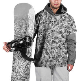 Накидка на куртку 3D с принтом Японские иероглифы в Петрозаводске, 100% полиэстер |  | Тематика изображения на принте: буквы | паттерн | символ | текст | текстура | черно белый | янония