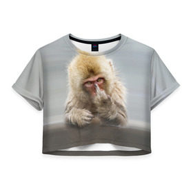 Женская футболка 3D укороченная с принтом Японская макака в Петрозаводске, 100% полиэстер | круглая горловина, длина футболки до линии талии, рукава с отворотами | макак | мартышка | обезьяна | палец | япония