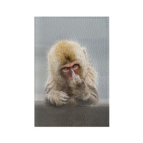 Обложка для паспорта матовая кожа с принтом Японская макака в Петрозаводске, натуральная матовая кожа | размер 19,3 х 13,7 см; прозрачные пластиковые крепления | макак | мартышка | обезьяна | палец | япония