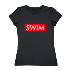 Женская футболка хлопок с принтом swim в Петрозаводске, 100% хлопок | прямой крой, круглый вырез горловины, длина до линии бедер, слегка спущенное плечо | swim | swimming | плавание | пловец