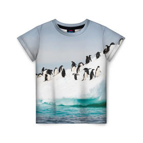 Детская футболка 3D с принтом Пингвины на айсберге в Петрозаводске, 100% гипоаллергенный полиэфир | прямой крой, круглый вырез горловины, длина до линии бедер, чуть спущенное плечо, ткань немного тянется | айсберг | антарктида | антарктика | арктика | буревестник | глупый | императорский | клюв | королевский | крылья | ласты | лёд | линукс | океан | пилигрим | полюс | птица | север | снег | умка | фрак