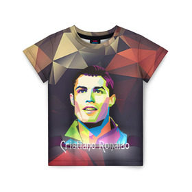 Детская футболка 3D с принтом Cristiano Ronaldo в Петрозаводске, 100% гипоаллергенный полиэфир | прямой крой, круглый вырез горловины, длина до линии бедер, чуть спущенное плечо, ткань немного тянется | 