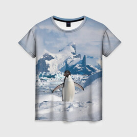 Женская футболка 3D с принтом Пингвин в горах в Петрозаводске, 100% полиэфир ( синтетическое хлопкоподобное полотно) | прямой крой, круглый вырез горловины, длина до линии бедер | айсберг | антарктида | антарктика | арктика | буревестник | глупый | императорский | клюв | королевский | крылья | ласты | лёд | линукс | океан | пилигрим | полюс | птица | север | снег | умка | фрак