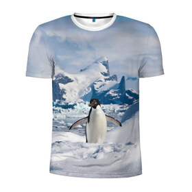 Мужская футболка 3D спортивная с принтом Пингвин в горах в Петрозаводске, 100% полиэстер с улучшенными характеристиками | приталенный силуэт, круглая горловина, широкие плечи, сужается к линии бедра | Тематика изображения на принте: айсберг | антарктида | антарктика | арктика | буревестник | глупый | императорский | клюв | королевский | крылья | ласты | лёд | линукс | океан | пилигрим | полюс | птица | север | снег | умка | фрак