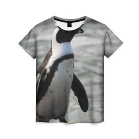 Женская футболка 3D с принтом Пингвин в Петрозаводске, 100% полиэфир ( синтетическое хлопкоподобное полотно) | прямой крой, круглый вырез горловины, длина до линии бедер | 