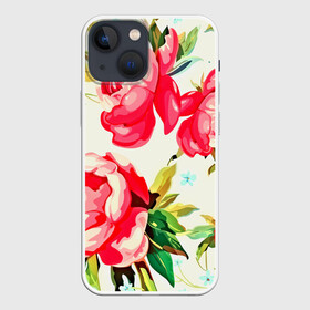 Чехол для iPhone 13 mini с принтом Пиончики в Петрозаводске,  |  | 3d | весна | другие | лето | пионы | прикольные | светлый фон | текстуры | узоры | фон | цветные | цветы | яркие