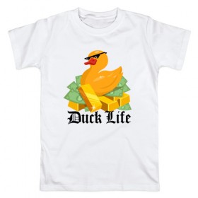 Мужская футболка хлопок с принтом Duck Life в Петрозаводске, 100% хлопок | прямой крой, круглый вырез горловины, длина до линии бедер, слегка спущенное плечо. | duck | ducklife | life | thuglife | утка | уточка