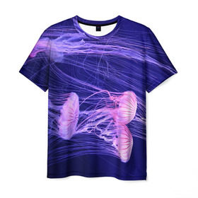 Мужская футболка 3D с принтом Розовые медузы в Петрозаводске, 100% полиэфир | прямой крой, круглый вырез горловины, длина до линии бедер | аквариум | вода | дайвинг | милые | море | океан | плывет | подводный мир | рыбалка | рыбка | рыбы | стая | фауна