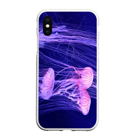 Чехол для iPhone XS Max матовый с принтом Розовые медузы в Петрозаводске, Силикон | Область печати: задняя сторона чехла, без боковых панелей | аквариум | вода | дайвинг | милые | море | океан | плывет | подводный мир | рыбалка | рыбка | рыбы | стая | фауна
