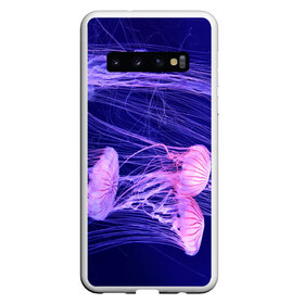 Чехол для Samsung Galaxy S10 с принтом Розовые медузы в Петрозаводске, Силикон | Область печати: задняя сторона чехла, без боковых панелей | аквариум | вода | дайвинг | милые | море | океан | плывет | подводный мир | рыбалка | рыбка | рыбы | стая | фауна