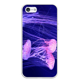 Чехол для iPhone 5/5S матовый с принтом Розовые медузы в Петрозаводске, Силикон | Область печати: задняя сторона чехла, без боковых панелей | Тематика изображения на принте: аквариум | вода | дайвинг | милые | море | океан | плывет | подводный мир | рыбалка | рыбка | рыбы | стая | фауна