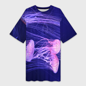 Платье-футболка 3D с принтом Розовые медузы в Петрозаводске,  |  | Тематика изображения на принте: аквариум | вода | дайвинг | милые | море | океан | плывет | подводный мир | рыбалка | рыбка | рыбы | стая | фауна