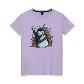 Женская футболка хлопок с принтом Пингвин-убивашка в Петрозаводске, 100% хлопок | прямой крой, круглый вырез горловины, длина до линии бедер, слегка спущенное плечо | 