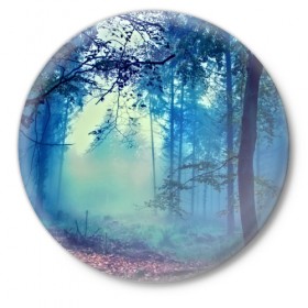 Значок с принтом Лес в Петрозаводске,  металл | круглая форма, металлическая застежка в виде булавки | 3d | деревья | лес | пейзаж | природа | роща | туман