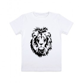 Детская футболка хлопок с принтом Лев в Петрозаводске, 100% хлопок | круглый вырез горловины, полуприлегающий силуэт, длина до линии бедер | Тематика изображения на принте: африка | дикий | лев