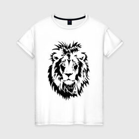 Женская футболка хлопок с принтом Лев в Петрозаводске, 100% хлопок | прямой крой, круглый вырез горловины, длина до линии бедер, слегка спущенное плечо | африка | дикий | лев
