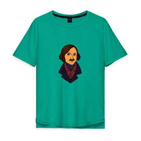 Мужская футболка хлопок Oversize с принтом Гоголь в Петрозаводске, 100% хлопок | свободный крой, круглый ворот, “спинка” длиннее передней части | гоголь | драматург | критик | мертвые души | писатель