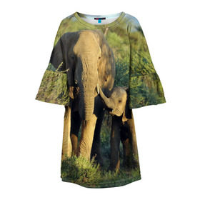 Детское платье 3D с принтом Слониха и слоненок в природе в Петрозаводске, 100% полиэстер | прямой силуэт, чуть расширенный к низу. Круглая горловина, на рукавах — воланы | африка | африканский | бивни | большой | гигант джунгли | зоопарк | индийский | индия | лесной великан | мамонт | огромный | саванна | сафари | серый | слон | слоненок | слониха | стадо | уши | хобот