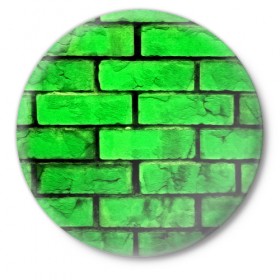 Значок с принтом Зелёные кирпичики в Петрозаводске,  металл | круглая форма, металлическая застежка в виде булавки | Тематика изображения на принте: 3d | зелёные кирпичики | камень | краска | текстуры