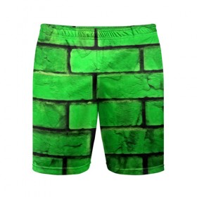 Мужские шорты 3D спортивные с принтом Зелёные кирпичики в Петрозаводске,  |  | Тематика изображения на принте: 3d | зелёные кирпичики | камень | краска | текстуры