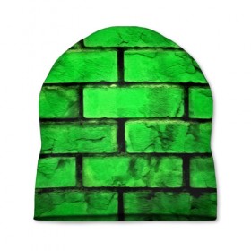 Шапка 3D с принтом Зелёные кирпичики в Петрозаводске, 100% полиэстер | универсальный размер, печать по всей поверхности изделия | 3d | зелёные кирпичики | камень | краска | текстуры
