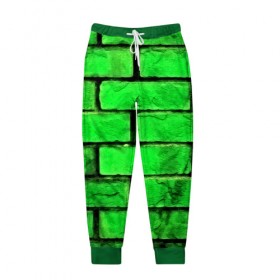 Мужские брюки 3D с принтом Зелёные кирпичики в Петрозаводске, 100% полиэстер | манжеты по низу, эластичный пояс регулируется шнурком, по бокам два кармана без застежек, внутренняя часть кармана из мелкой сетки | 3d | зелёные кирпичики | камень | краска | текстуры