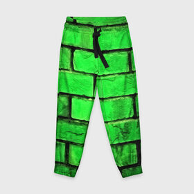 Детские брюки 3D с принтом Зелёные кирпичики в Петрозаводске, 100% полиэстер | манжеты по низу, эластичный пояс регулируется шнурком, по бокам два кармана без застежек, внутренняя часть кармана из мелкой сетки | 3d | зелёные кирпичики | камень | краска | текстуры