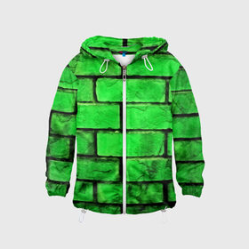 Детская ветровка 3D с принтом Зелёные кирпичики в Петрозаводске, 100% полиэстер | подол и капюшон оформлены резинкой с фиксаторами, по бокам два кармана без застежек, один потайной карман на груди | 3d | зелёные кирпичики | камень | краска | текстуры