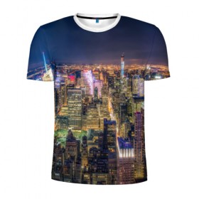 Мужская футболка 3D спортивная с принтом Ночной город 3 в Петрозаводске, 100% полиэстер с улучшенными характеристиками | приталенный силуэт, круглая горловина, широкие плечи, сужается к линии бедра | город | здания | небо | ночь | свет