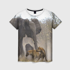Женская футболка 3D с принтом Гиены охотятся на слона в Петрозаводске, 100% полиэфир ( синтетическое хлопкоподобное полотно) | прямой крой, круглый вырез горловины, длина до линии бедер | африка | африканский | бивни | большой | гигант джунгли | гиены | индийский | индия | лесной великан | мамонт | огромный | охота | саванна | сафари | серый | слон | слониха | стадо | уши | хобот