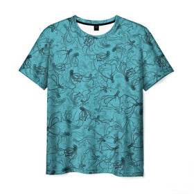 Мужская футболка 3D с принтом Осьминоги в Петрозаводске, 100% полиэфир | прямой крой, круглый вырез горловины, длина до линии бедер | дайвинг | кракен | ктулху | малюск | море | океан | осьминог | паттерн | рыбалка | спрут
